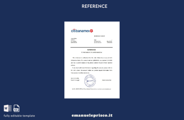 modello di riferimento bancario Citibanamex in stile verificato per il Messico